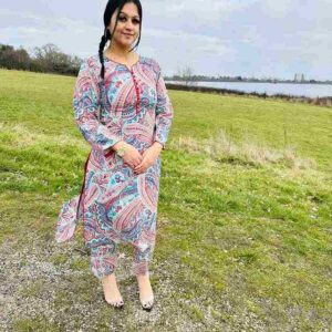 2 piece suit with red lace details