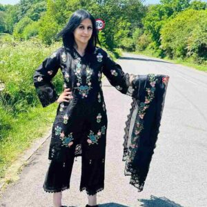 Cotton And Khaddi Net Black Suit