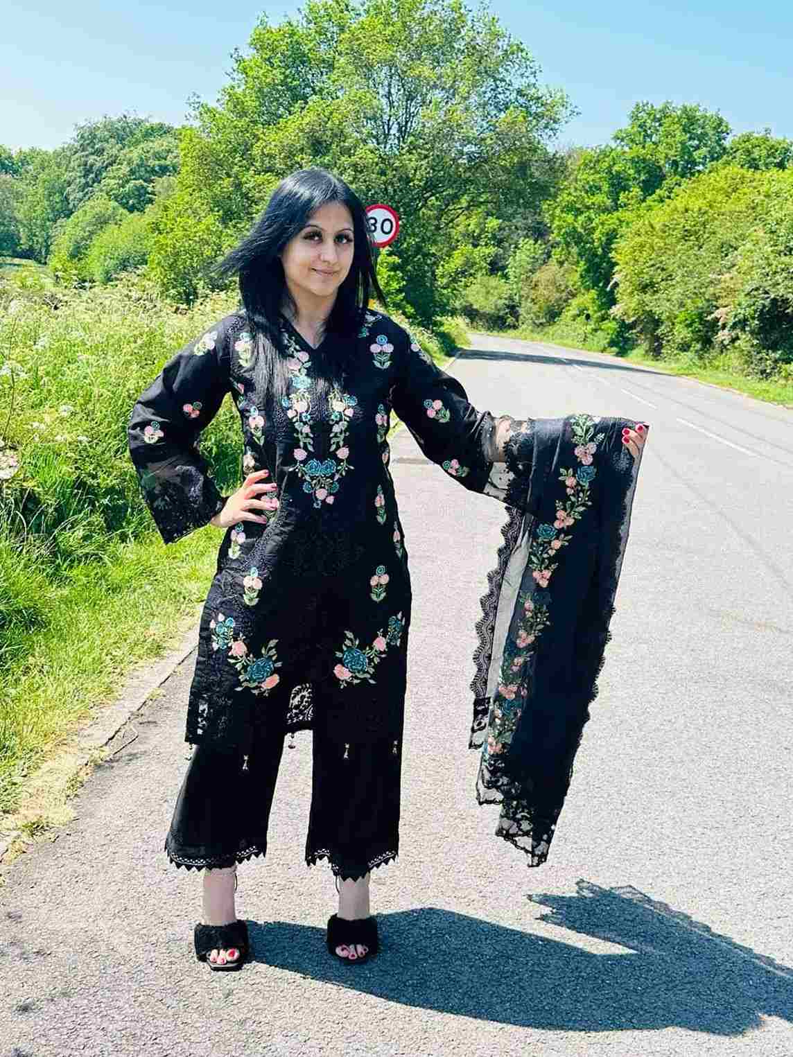 Cotton And Khaddi Net Black Suit