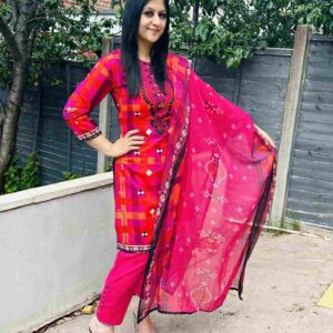 Pretty Pink Checkered  Linen Suit