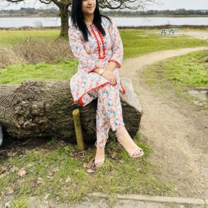 2 Piece Peach Flowered Suit