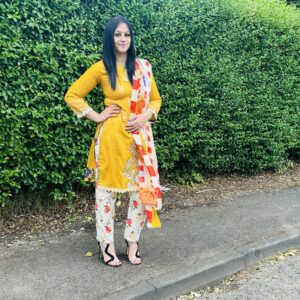 Yellow Linen Suit Chequered Dupatta