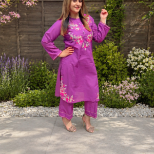 Pretty Purple 2 Piece Asian Wear for Special Occasions with Floral Embroidery