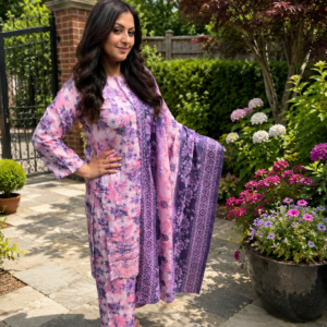 Lilac Floral Salwar Kameez - Elegant Traditional Outfit with Intricate Floral Patterns and Soft Lilac Tones