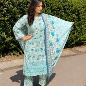 Mint Green Salwar Kameez Lawn Dupatta - Elegant Traditional Indian Outfit With Floral Print And Lightweight Fabric