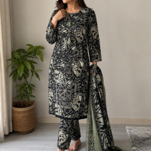 Elegant Black & Gold Butterfly Print Long Sleeve Top & Wide Leg Pants Set for Women