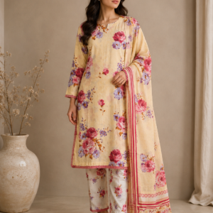🌸 Blush Bloom 🌸A timeless floral 3-piece suit with lawn dupatta designed for effortless elegance.