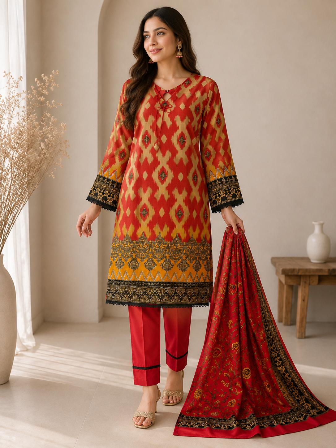 Sunset Ikat 3-Piece Lawn Suit