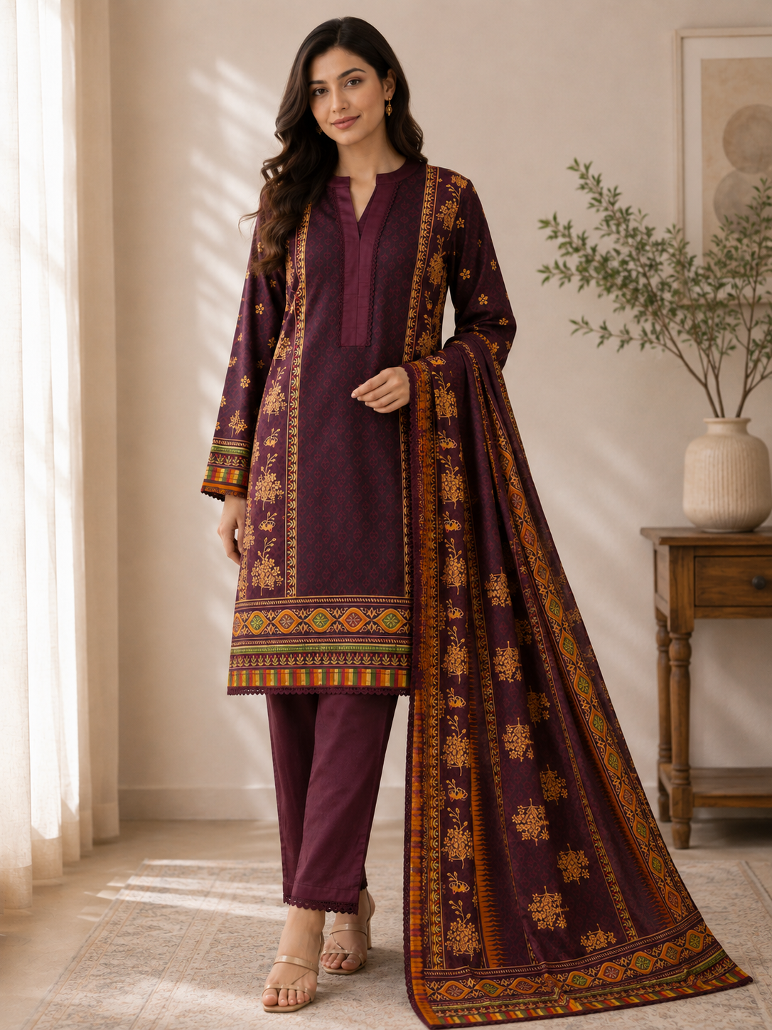 Ruby Heritage 3-Piece Lawn Suit