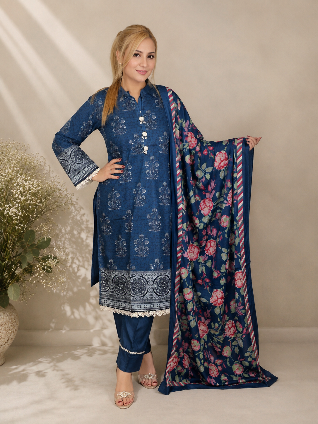 Royal Blue Rose Garden 3-Piece Suit - Lawn